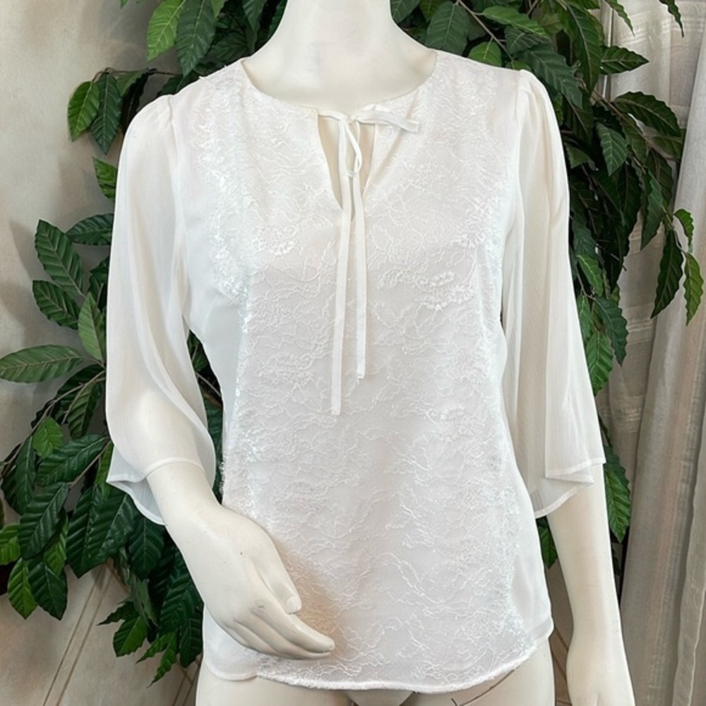 WHBM LACE FRONT TIE BLOUSE